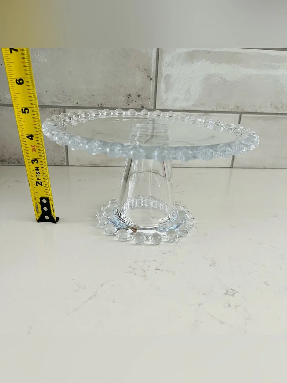 CANDLEWICK Style Clear Glass Beaded Dessert Stand